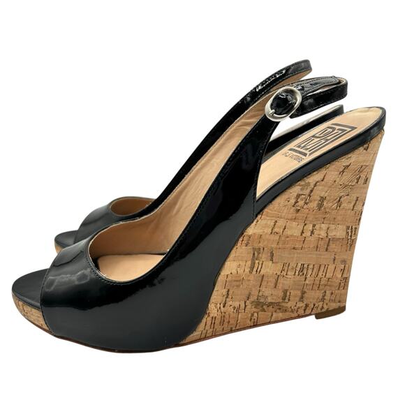 Pour La Victoire Women's Black Catina Patent Leather Wedge Heels Size 9 - Picture 5 of 12